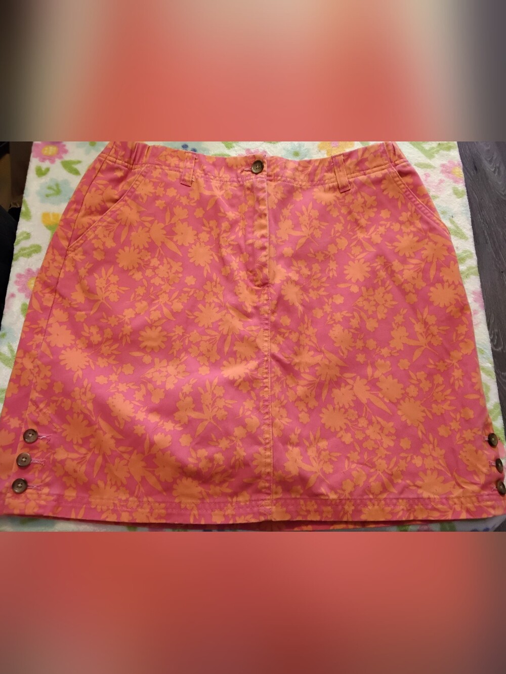 Lands End Women's size 12 bright color pink & orange skort skirt shorts 32W 18L